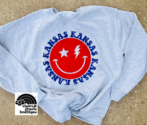 Kansas smiley sweatshirt | Youth Adult Sizes