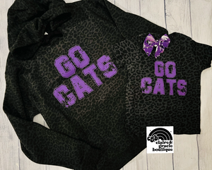 GO CATS | Purple Black Leopard Tee or Hoodie | Toddler Youth Adult | Kansas State Wildcats