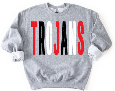 Trojans Distressed Oversized Print Sweatshirt | black/Red | Heather Grey