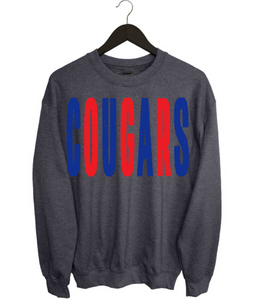 Cougars Distressed Oversized Print Sweatshirt | Royal Blue/Red