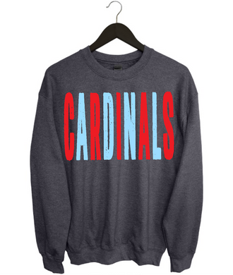 Cardinals Distressed Oversized Print Sweatshirt | Sky Blue/Red | Grey Sweatshirt