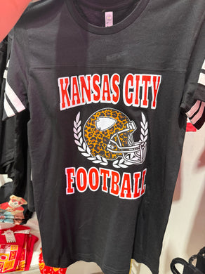Kansas City Varsity Style Black Tee | Leopard helment