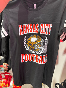 Kansas City Varsity Style Black Tee | Leopard helment