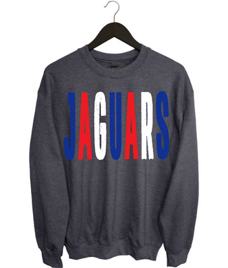Jaguars Distressed Oversized Print Sweatshirt | Royal Blue/Red/White