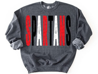 Spartans Distressed Oversized Print Sweatshirt | Red/Black/White