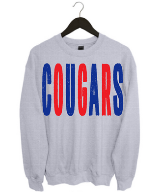 Cougars Distressed Oversized Print Sweatshirt | Royal Blue/Red | Heather Grey