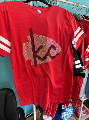 Kansas City Red Rhinestone Varsity Football Tee