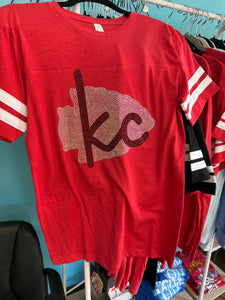 Kansas City Red Rhinestone Varsity Football Tee