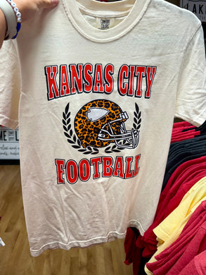 Kansas City Football Leopard Helmet Cream Tee |