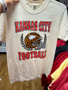 Kansas City Football Leopard Helmet Cream Tee |