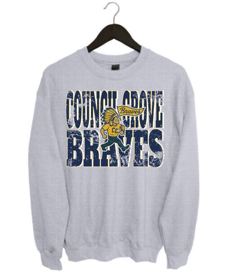 Council Grove Braves Cartoon Grey Tee or Crewneck |