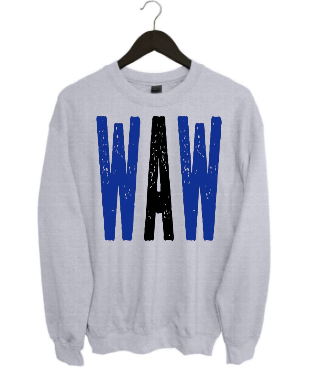 WAW Distressed Oversized Print Sweatshirt | Royal Blue/Red | Heather Grey