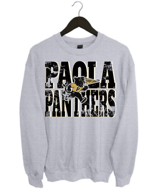 Paola Panthers Cartoon Grey Tee or Crewneck |