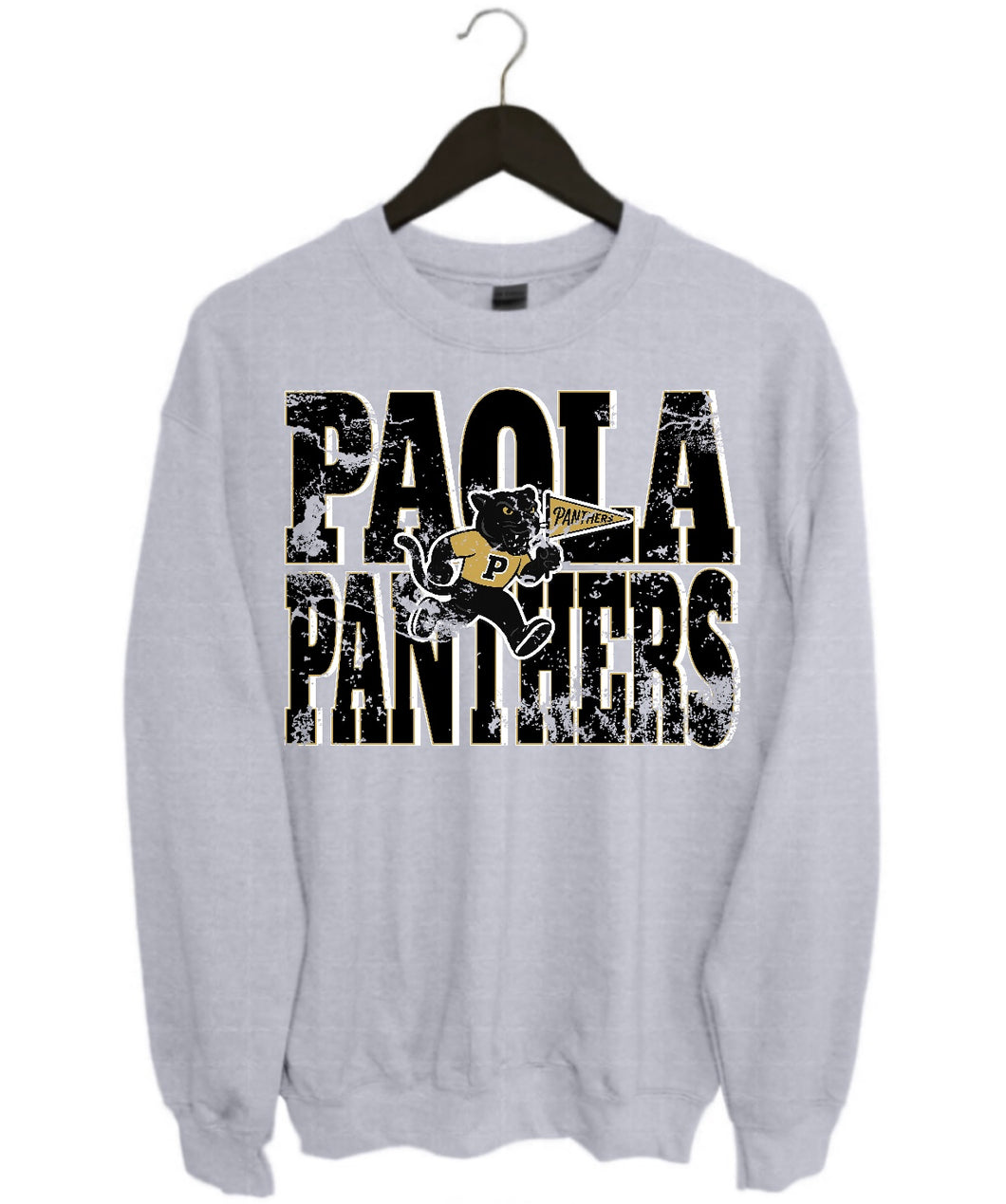 Paola Panthers Cartoon Grey Tee or Crewneck |