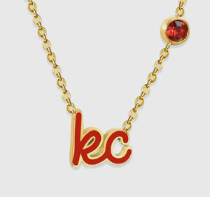 KC script gold necklace w/charm