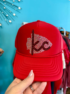 KC arrowhead RED FRIDAY Rhinestone Trucker Hat |