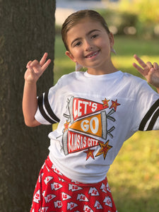 Let's Go Kansas City Pennant White Football Tee | Toddler Youth Adult