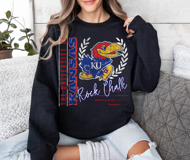 Kansas Crest Distressed Oversized Print Sweatshirt | Red/Royal Blue | BLACK