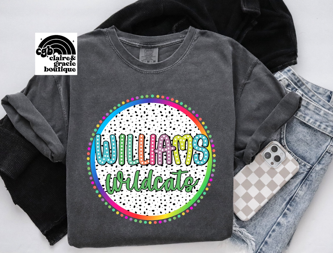 Williams Wildcats Colorful Custom School Tee |