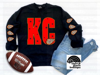 KC Football Leopard Stars Sweatshirt | Black