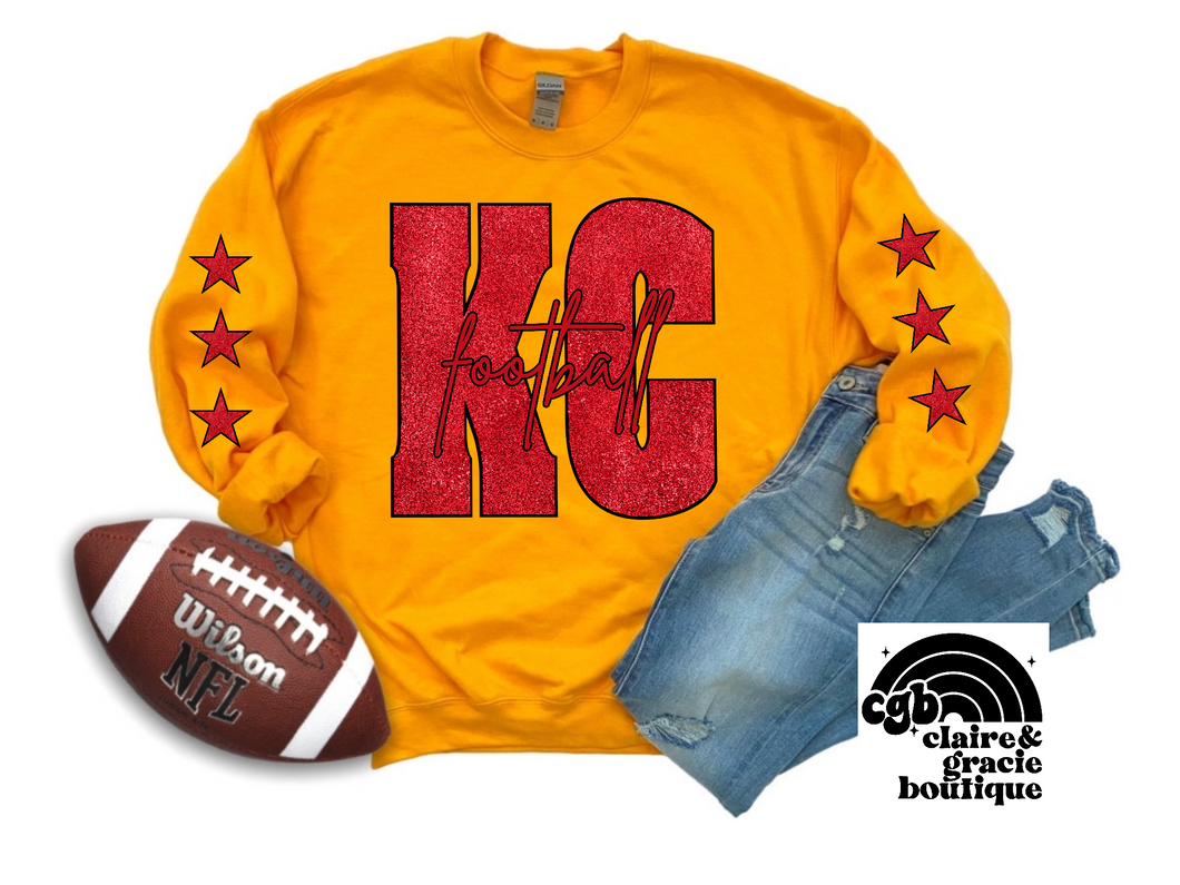 KC Football Faux Glitter Stars Sweatshirt |