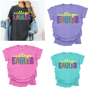Village Eagles checkered neon tee | Choose your color