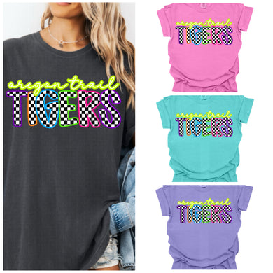 Oregon Trail Tigers checkered neon tee | Choose your color