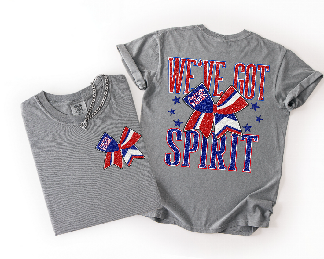 Marion Warriors Cheer Tee | Royal Blue/Red | bow