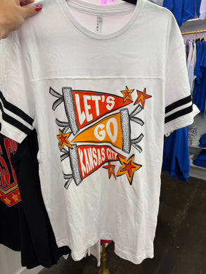 Let's Go Kansas City Pennant White Football Tee | Toddler Youth Adult