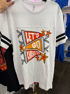 Let's Go Kansas City Pennant White Football Tee | Toddler Youth Adult