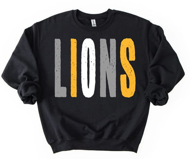 Lions Distressed Oversized Print Sweatshirt | Yellow/White | black