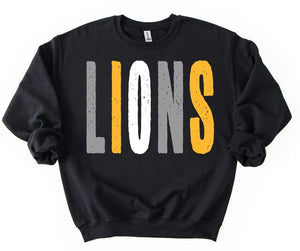 Lions Distressed Oversized Print Sweatshirt | Yellow/White | black