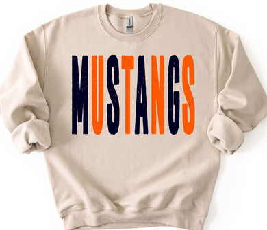 Mustangs Distressed Oversized Print Sweatshirt | Orange/Navy