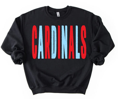 Cardinals Distressed Oversized Print Sweatshirt | Sky Blue/Red | Black Sweatshirt