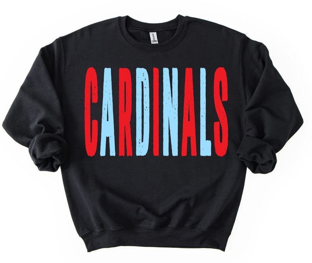 Cardinals Distressed Oversized Print Sweatshirt | Sky Blue/Red | Black Sweatshirt