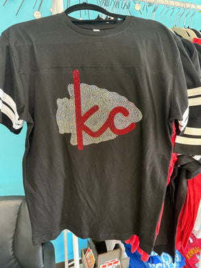 Kansas City Black Rhinestone Varsity Football Tee