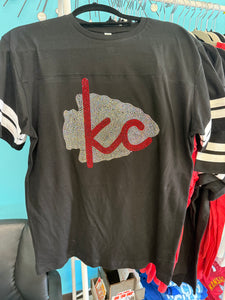 Kansas City Black Rhinestone Varsity Football Tee
