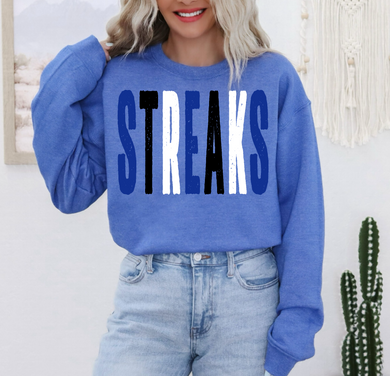 Neodesha Streaks Distressed Oversized Print Sweatshirt | royal blue/Black/White