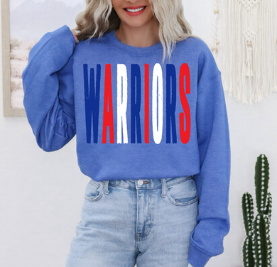 Warriors Distressed Oversized Print Sweatshirt | royal blue/Black/White