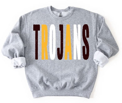 Trojans Distressed Oversized Print Sweatshirt | Royal Blue/Red | Heather Grey