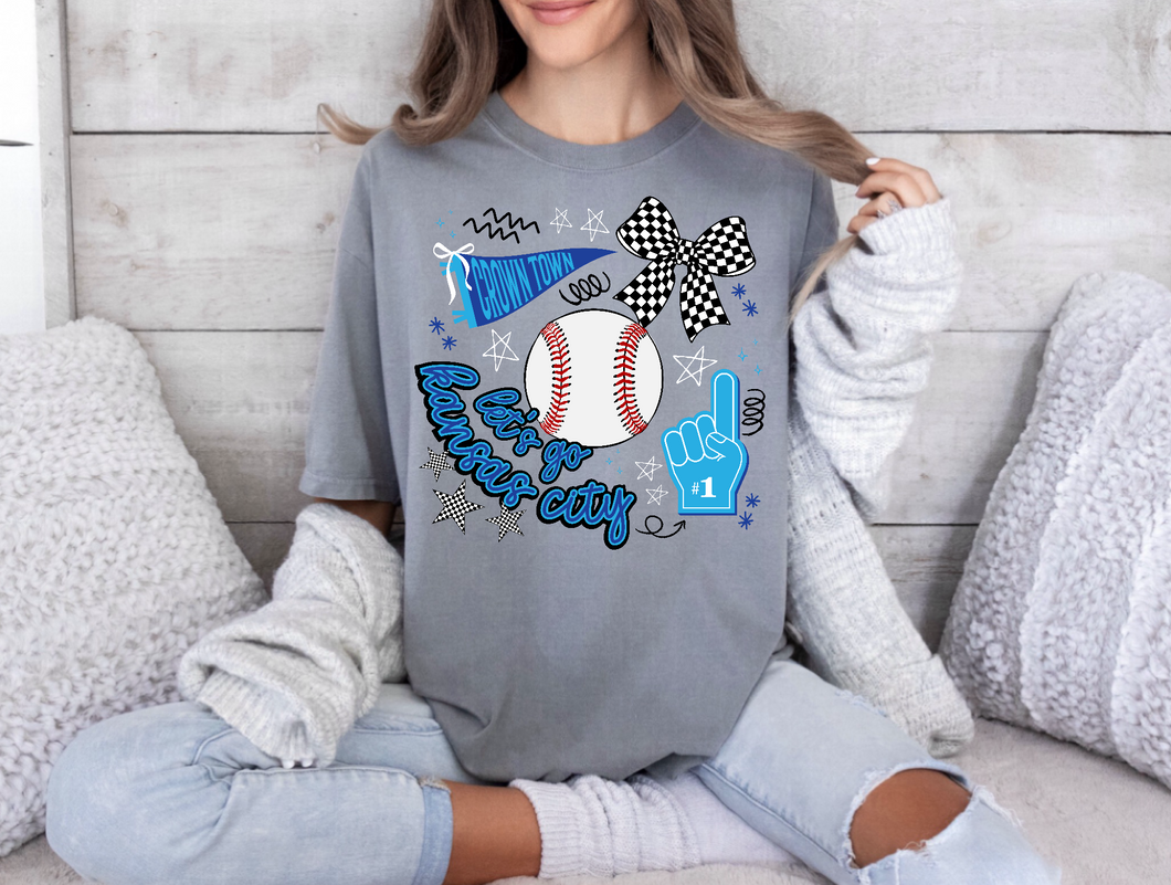Kansas City Baseball Collage Checkered Bow Tee or Sweatshirt |