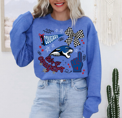 Centre Cougars Doodle Tee or Sweatshirt | royal blue/red/White