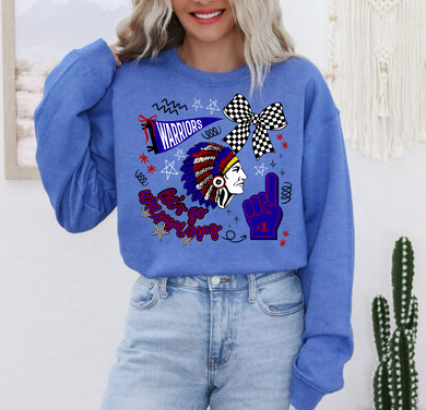 Marion Warriors Doodle Tee or Sweatshirt | royal blue/red/White