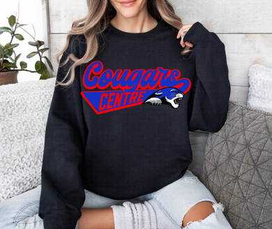 Centre Cougars Heat Distressed Oversized Print Sweatshirt | Red/Royal Blue | BLACK