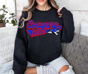 Centre Cougars Heat Distressed Oversized Print Sweatshirt | Red/Royal Blue | BLACK