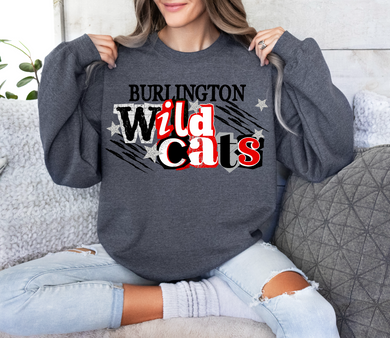 Burlington Wildcats 90s Tee or Sweatshirt | heather dark grey