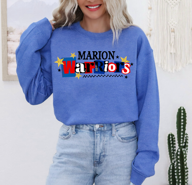 Marion Warriors 90s Retro Tee or Sweatshirt | royal blue/red/White
