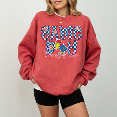 Kansas Game Day Checkered Tee or Sweatshirt | heather red