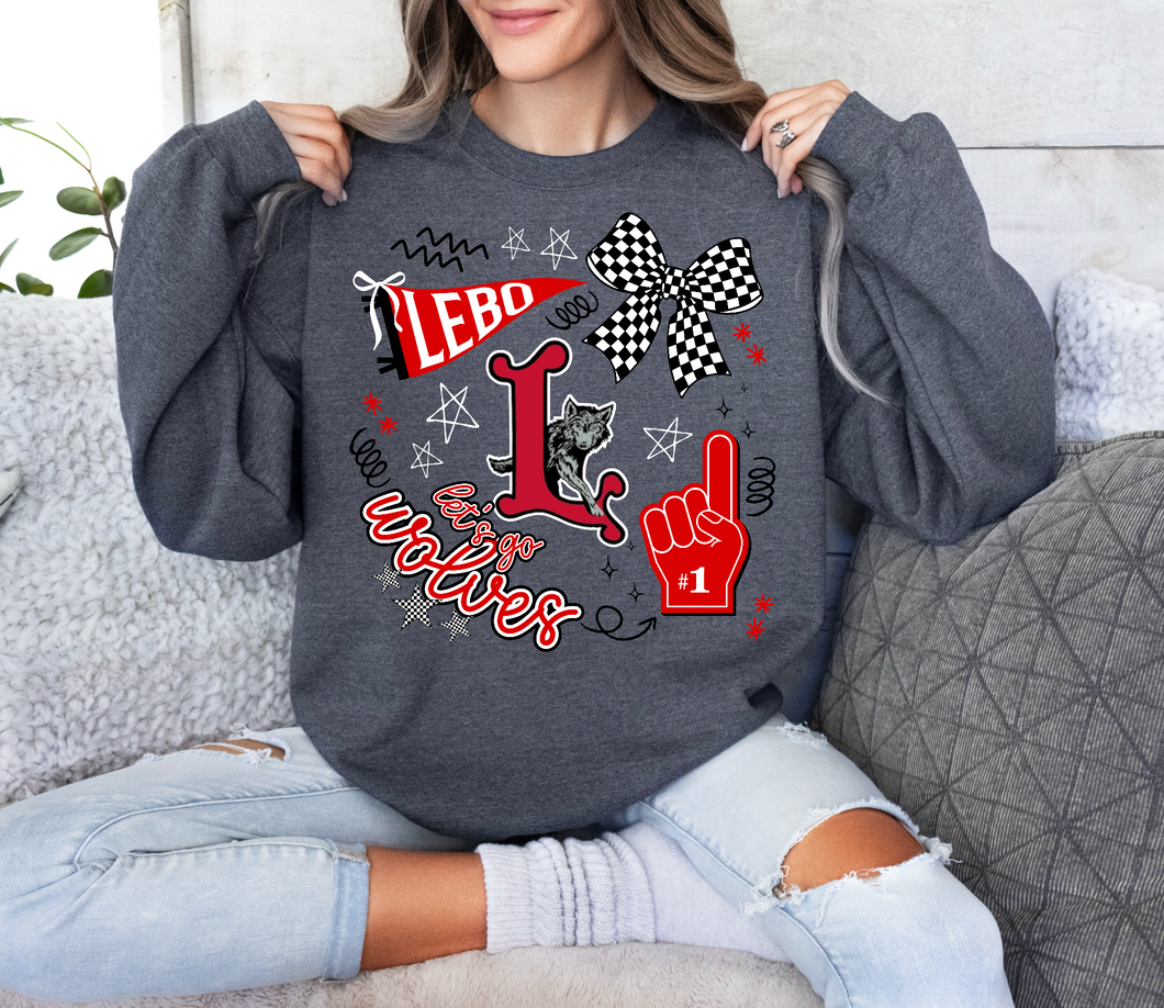 Lebo Wolves Doodle Tee or Sweatshirt | heather dark grey