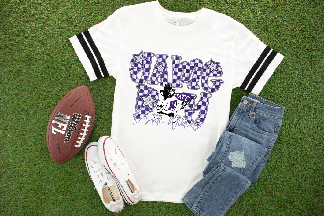 Kstate Checkered Game Day Football Varsity Tee